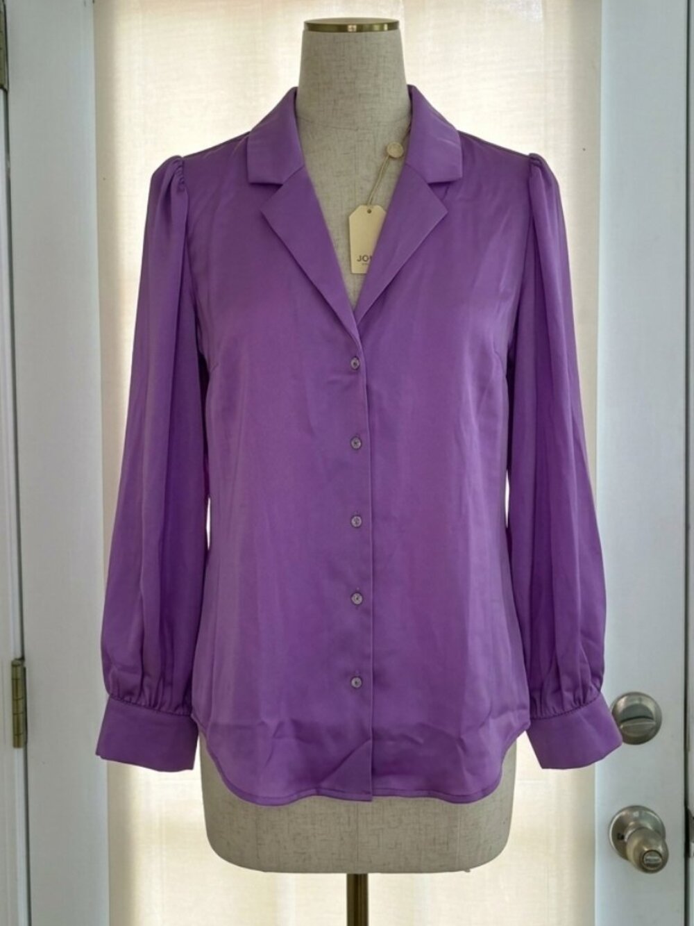 NWT Purple Silky Satin Button Down Blouse